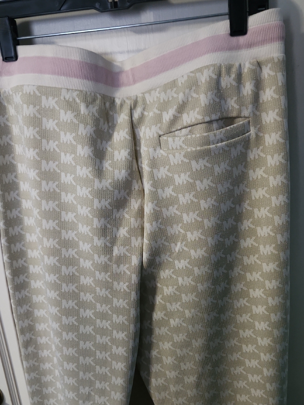 Michael Kors Beige/gold MK Monogram Track Pants with Pale Pink Trim - Picture 6 of 6